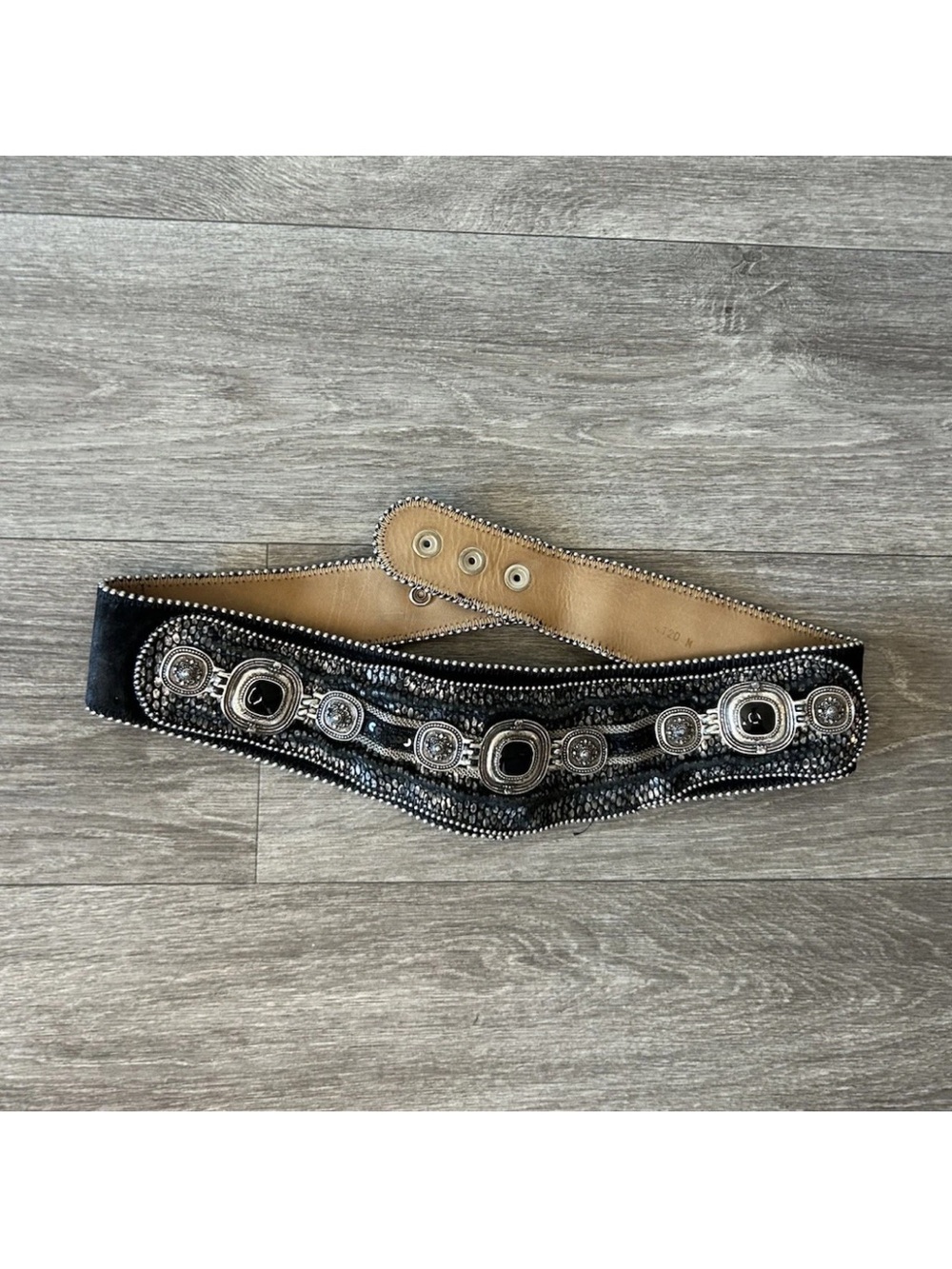 Vintage Streets Ahead 4120 Black Leather Concho Medallion Belt M Western Y2K